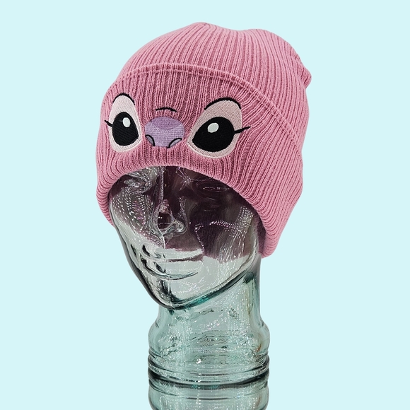 Stitch & Angel Hat Beanie Blue & Pink Cuffed Knit Lilo & Stitch Bioworld Gift - Picture 10 of 13